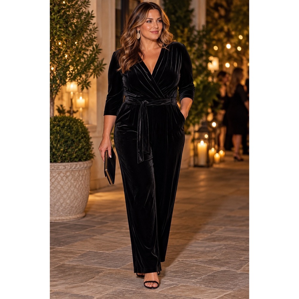 Chico's Velvet Eveningwear Jumpsuit NWT Sz L/2 Holiday Party Eveningwear formal